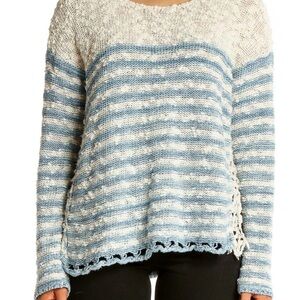Free People - Blue and White Striped Sweater Loose Knit - Size Medium
